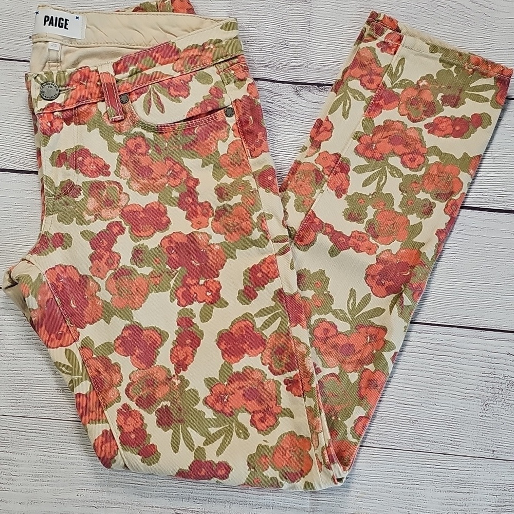 PAIGE 25 Floral Patterned Denim Skinny Denim Pants